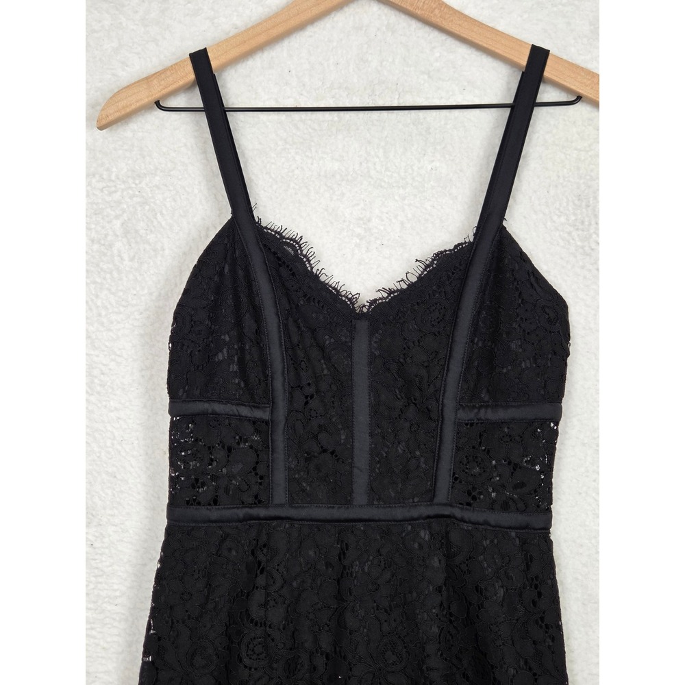 Express Little Black Lace Dress Eyelash Trim Event Date Fitted Babydoll Coquette - Picture 3 of 10
